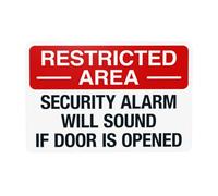 Panneau d'avertissement de sécurité avec inscription « Security Alarm Will Sound If Door Is Opened » - Pour maison, entreprise, extérieur, intérieur, route, cour, garage, rue, mur - Décoration