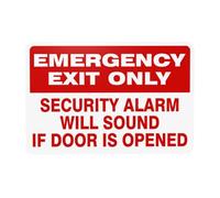 Panneau d'avertissement de sortie d'urgence uniquement, panneau d'avertissement de sécurité « Security Alarm Will Sound If Door Opened », panneaux en métal pour maison, entreprise, garage, mur de rue