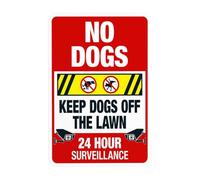 Panneau d'avertissement de surveillance « Keep Dogs Off The Lawn » 24 Hour Surveillance 24 Hour - Panneau de sécurité en métal pour entreprise, maison, extérieur, intérieur, garage, mur de rue