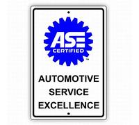 Panneau d'avertissement décoratif en métal 20,3 x 30,5 cm certifié ASE, service automobile, excellence avec graphique de réparation automobile mécanique, panneau de sécurité fantaisie