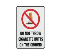 Panneau d'avertissement « Do Not Throw Cigarette Butts On The Ground » - 30,5 x 20,3 cm - En aluminium - Avec symbole - Pour une utilisation en intérieur et en extérieur