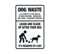 Panneau d'avertissement « Dog Waste is a Threat to the Health of our Children Leash and Clean Up After Your Dog » - Panneau en métal de sécurité « No Dog Poop » - 20,3 x 30,5 cm