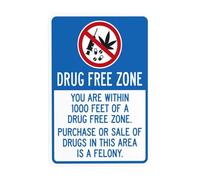 Panneau d'avertissement « Drug Free Zone Within 1000 Feet Of Drug Free Zone » - Panneau d'avertissement en métal pour entreprise, maison, garage, rue, mur de sécurité, décoration personnalisée, 20,3 x