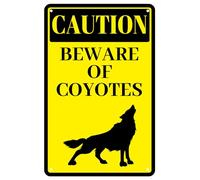 Panneau d'avertissement du loup - Attention Beware Of Coyotes - Plaque vintage en métal - Cadeau de cour - Décoration d'Halloween et de Noël pour café, bar, chambre à coucher, maison - 40,6 x 30,5 cm