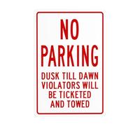 Panneau d'avertissement « Dusk Till Dawn No Parking » en métal, panneau d'avertissement de sécurité, panneau de sécurité pour décoration murale de rue 20,3 x 30,5 cm