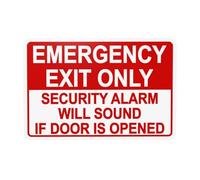 Panneau d'avertissement « Emergency Exit Only Security Alarm Will Sound » - Panneau en métal pour la maison, le travail, l'extérieur, l'intérieur, la route, la cour, le garage, la rue, le mur de la