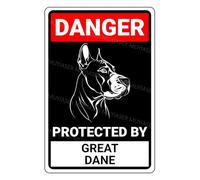 Panneau d'avertissement en aluminium avec inscription « Danger Protected By Great Dane Beware Of Dog » - 20,3 x 30,5 cm