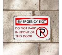 Panneau d'avertissement en aluminium avec inscription « Emergency Exit Do Not Park in Front of This Door Road » - 20,3 x 30,5 cm - Résistant aux intempéries et aux UV - Plaque en métal pour maison