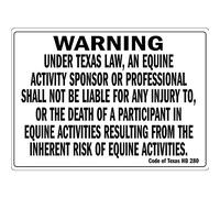 Panneau d'avertissement en aluminium avec inscription « Warning Under Texas Law an Equine Activity Road Sign Business » - 20,3 x 30,5 cm