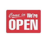 Panneau d'avertissement en aluminium réfléchissant Come In We'Re Open - 30,5 x 20,3 cm - Avec symbole pour une utilisation en intérieur et en extérieur