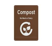 Panneau d'avertissement en aluminium réfléchissant « Compost No Meat Or Dairy » - 30,5 x 20,3 cm - Avec symbole pour une utilisation en intérieur et en extérieur