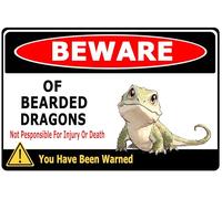 Panneau d'avertissement en étain avec inscription « Beware Of Beware Of Beware If Bearded Dragons Not Pesponsible For Injury or Death » - Décoration murale d'extérieur - 30,5 x 40,6 cm