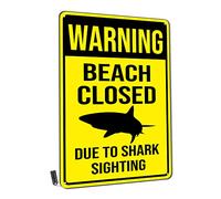Panneau d'avertissement en étain, panneau en métal « Warning Beach Closed Due to Sighting » - Décoration murale pour bars, clubs, restaurants, cafés et pubs - 30,5 x 40,6 cm