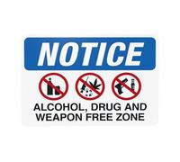 Panneau d'avertissement en métal avec inscription « Notice Alcohol Drug and Weapon Free Zone with No Marijuana Gun Knife » - 30,5 x 20,3 cm