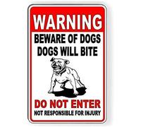 Panneau d'avertissement en métal Beware of Dogs Do Not Enter Dogs Will Bite Pitbull 20,3 x 30,5 cm