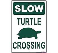 Panneau d'avertissement en métal - Slow Turtle Crossing avec graphique No Speeding Hilarant Epic Plaque décorative en aluminium pour la maison ou l'extérieur Panneau industriel 30,5 x 20,3 cm