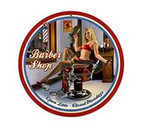 Panneau d'avertissement en métal style vintage Pinup Girl Barber Shop Plaque carrée en métal 30,5 x 30,5 cm