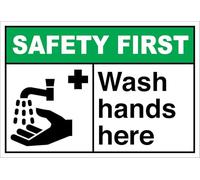 Panneau d'avertissement en métal « Wash Hands Here Safety First » 20,3 x 30,5 cm