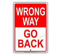 Panneau d'avertissement en métal « Wrong Way Go Back Street » - 30,5 x 40,6 cm