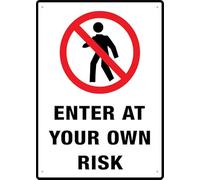 Panneau d'avertissement « Enter At Your Own Risk » - Décoration murale pour maison, cuisine, ferme, jardin, garage - 30,5 x 20,3 cm