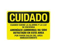 Panneau d'avertissement espagnol « When The Alarm Sounds And The Light Flashes Ammoniac Has Been Detected In This Area », « Do Not Enter Security » - Décoration murale de sécurité - 30,5 x 20,3 cm