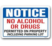 Panneau d'avertissement extérieur avec inscription « No Alcohol or Drugs Permitted on Property including parking lot » - 15,2 x 20,3 cm