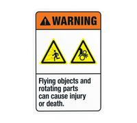 Panneau d'avertissement « Flying Objects And Rotating Parts Can Cause Injury or Death » - Panneau d'avertissement en métal pour entreprise, maison, rue, mur de sécurité, décoration personnalisée, 20,3