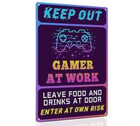 Panneau d'avertissement « Keep Out » pour porte de chambre - 20,3 x 30,5 cm - Panneau en métal rétro futuriste pour décoration de salle de jeux - Panneau d'avertissement amusant pour gamer