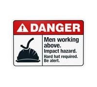 Panneau d'avertissement « Men Working Above Impact Hazard Hard Hat Required Be Alert » - Panneau d'avertissement en métal pour la maison, le travail, le garage, la rue - Décoration personnalisée