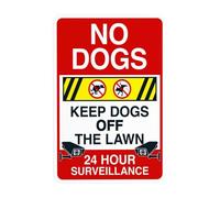 Panneau d'avertissement « No Dogs Keep Dogs Off The Lawn » 24 Hour Surveillance 24 Hour Surveillance, Keep Dog Off Grass - Panneau de sécurité en métal pour entreprise, maison, cour, garage, rue, mur
