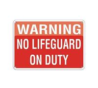 Panneau d'avertissement « No Lifeguard On Duty » - Panneau en étain - 20,3 x 30,5 cm