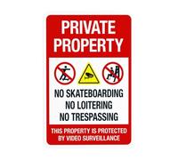 Panneau d'avertissement « No Skateboarding Loitering Trespassing This Property Is Protected By Video Warning » - Panneau en métal pour mur de rue - 20,3 x 30,5 cm