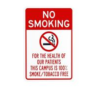 Panneau d'avertissement « No Smoking For The Health Of Our Patients This Campus Is 100% Smoke Tobacco Free », panneaux en métal pour la sécurité des entreprises, décoration personnalisée, 20,3 x 30,5