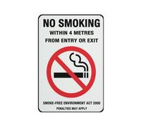 Panneau d'avertissement « No Smoking Within 4 meters from Entry or Exit » - 30,5 x 20,3 cm - En aluminium - Avec symbole - Pour intérieur et extérieur