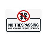 Panneau d'avertissement « No Trespassing This Beach Is Private Property With Graphic » - Panneau d'avertissement en métal pour maison, entreprise, garage, rue, mur de sécurité, décoration
