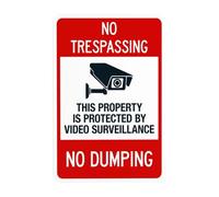 Panneau d'avertissement « No Trespassing This Property Is Protected By Video Surveillance No Dumping » - Panneau en métal - 20,3 x 30,5 cm