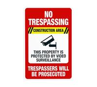 Panneau d'avertissement « No Trespassing This Property Is Protected By Video Surveillance » - Panneau d'avertissement en métal pour entreprise, maison, garage, rue, mur de sécurité, décoration