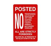 Panneau d'avertissement « No Trespassing Weapons Hunting Fishing Animals Motorized Vehicles Violators » - Panneau d'avertissement en métal pour la sécurité des biens privés - 20,3 x 30,5 cm