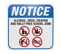 Panneau d'avertissement « Notice Alcohol Drug Weapon And Bully Free School Zone », panneaux en métal pour maison, entreprise, garage, mur de rue, décoration personnalisée, 30,5 x 30,5 cm