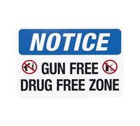 Panneau d'avertissement « Notice Gun Free Drug Free Zone » - Panneau de sécurité en métal pour la maison, le travail, l'extérieur, l'intérieur, la route, la cour, le garage, le mur de rue, la sécurité