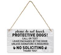Panneau d'avertissement « Please Do Not Knock - Protective Dogs On Duty » - Panneau d'avertissement en bois à suspendre avec corde - Plaque en bois pour travaux manuels en plein air - Décoration de