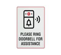 Panneau d'avertissement « Please Ring Doorbell For Assistance » - 30,5 x 20,3 cm - Réfléchissant - En aluminium - Avec symbole - Pour une utilisation en intérieur et en extérieur