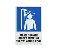 Panneau d'avertissement « Please Shower Before Entering The Swimming Pool » - Panneau de sécurité extérieur 30,5 x 20,3 cm