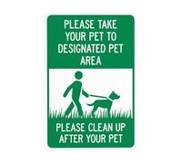 Panneau d'avertissement « Please Take Your Pet To Designated Area Please Clean Up After Your Pet With Grass » - Panneau d'avertissement en métal pour le parc à chiens - Décoration murale de sécurité