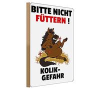 Panneau d'avertissement pour propriétaires de chevaux | « Bitte nicht füttern! » | Risque de coliques | Design humoristique | Idéal pour les écuries et les pâturages | 30 cm x 40 cm