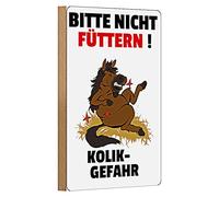Panneau d'avertissement pour propriétaires de chevaux | « Bitte nicht füttern! » | Risque de coliques | Design humoristique | Idéal pour les écuries et les pâturages | 12 cm x 18 cm