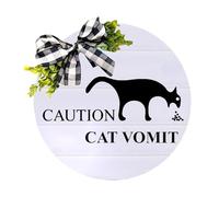 Panneau d'avertissement pour vomi de chat - Panneau en bois « Attention vomissements et sol humide » - Décoration pour toilettes, salle de bain, salon, chambre à coucher