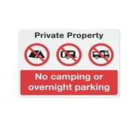 Panneau d'avertissement « Private Property No Camping Or Overnight Parking » - 30,5 x 20,3 cm