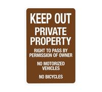Panneau d'avertissement « Private Property Right To Pass By Permission No Motorized Vehicles No Bicycles » - 20,3 x 30,5 cm