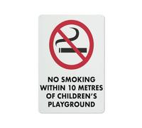 Panneau d'avertissement réfléchissant en aluminium avec symbole « No Smoking Within 10 meters Of Children Playground » - 30,5 x 20,3 cm